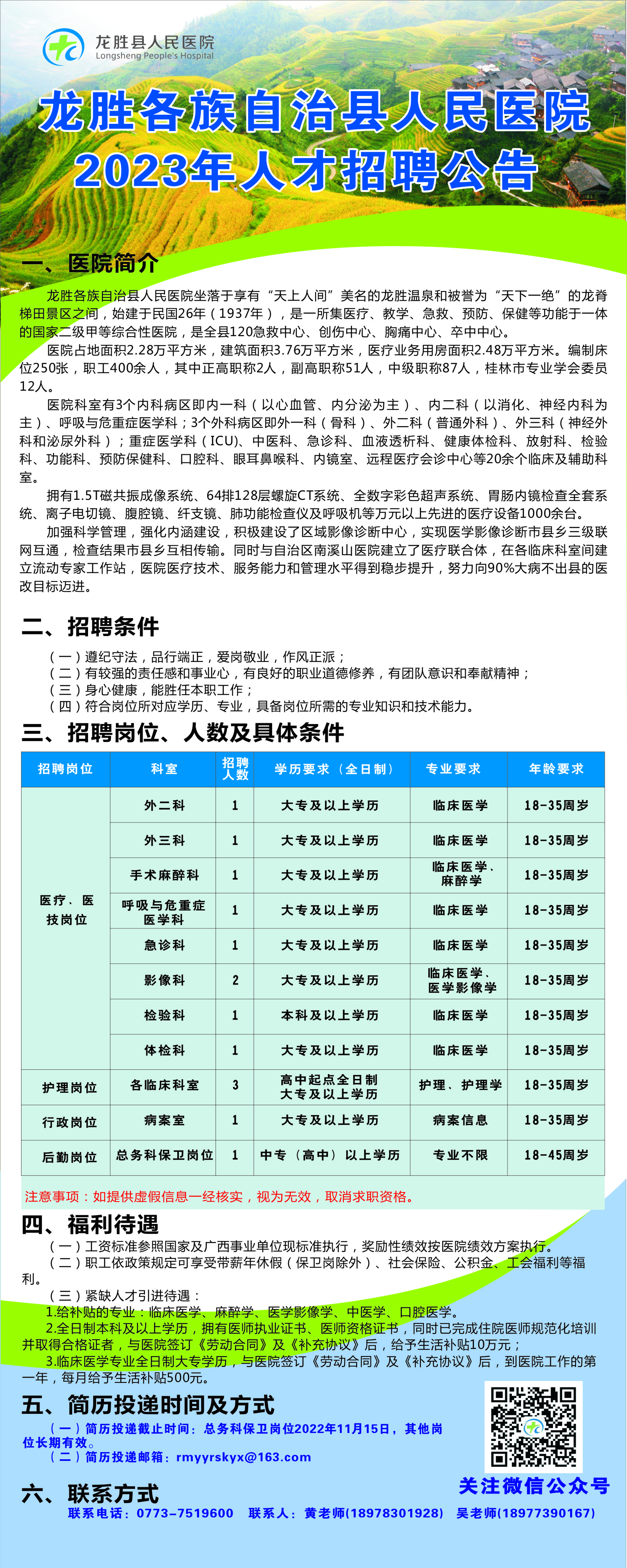 龙胜各族自治县人民医院2023年人才招聘公告(图1)